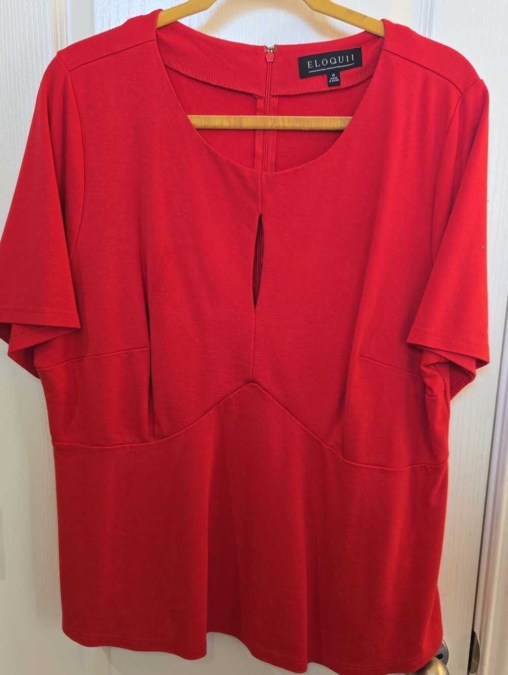 Eloquii Crimson Red Short Sleeve Keyhole Peplum Top